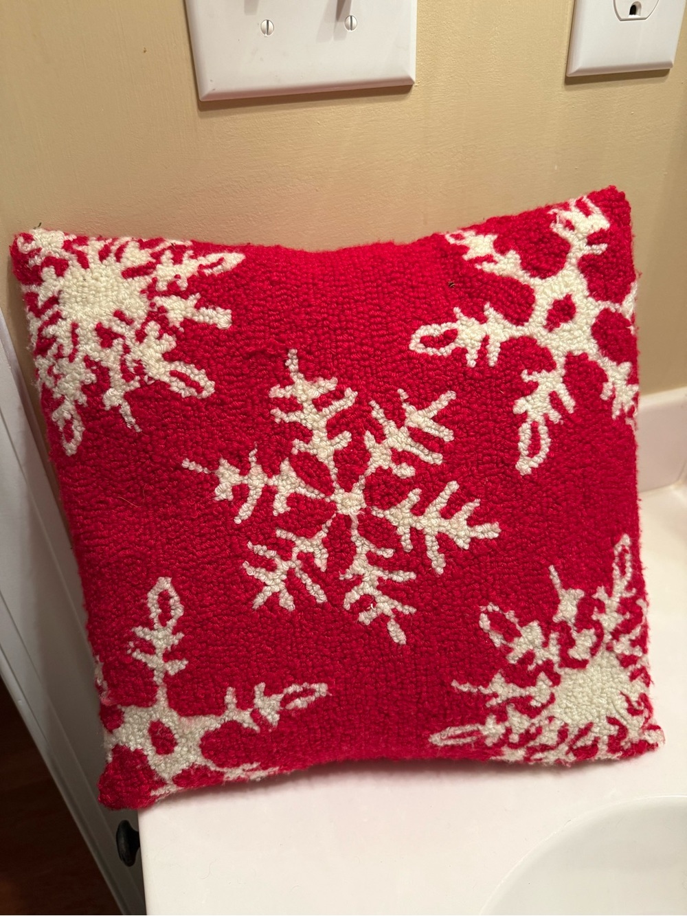 Source Unknown Red Holiday Snowflake Pillow